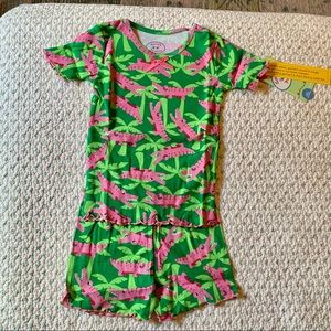 Sarah’s Prints Pajama Shorts Set Sz 7 Pink Alligator Green Palm NEW 100% Cotton